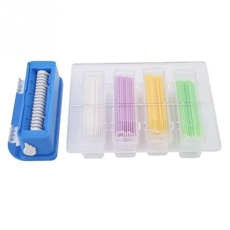 4boxes Dental floss Brush Set Disposable Fine Short Stick Cotton Swab Brushes Bendable With Case Dentistry Tools Teeth Whitening