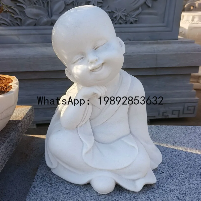 

BJ White Jade Little Novice Monk Tea Pet Ornament, Hand-Carved Premium Tea Table Room Tea Play Gift