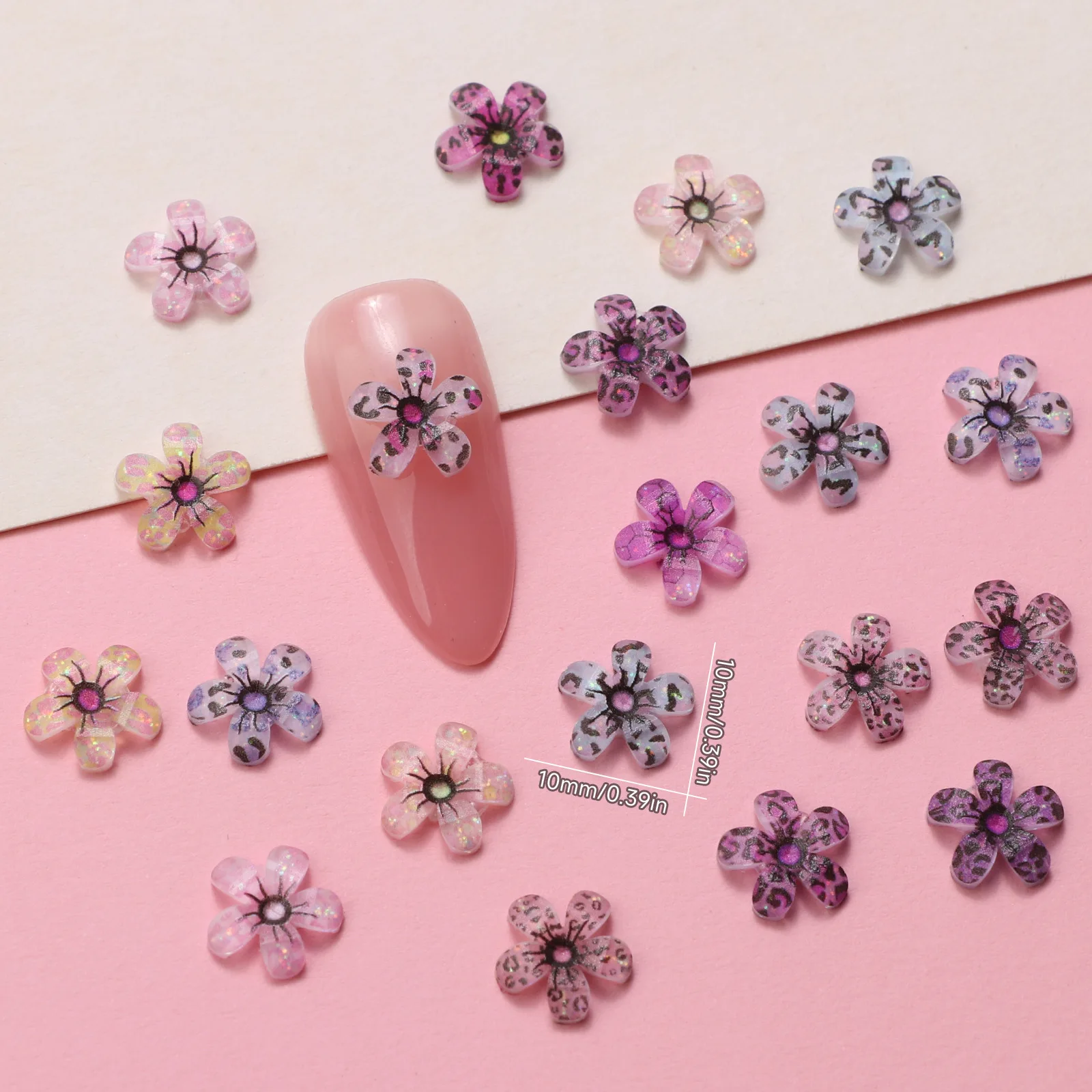 50pc 3d acrílico leopardo impressão cinco pétalas flor arte do prego encantos acessórios para outono unhas decoração design manicure suprimentos