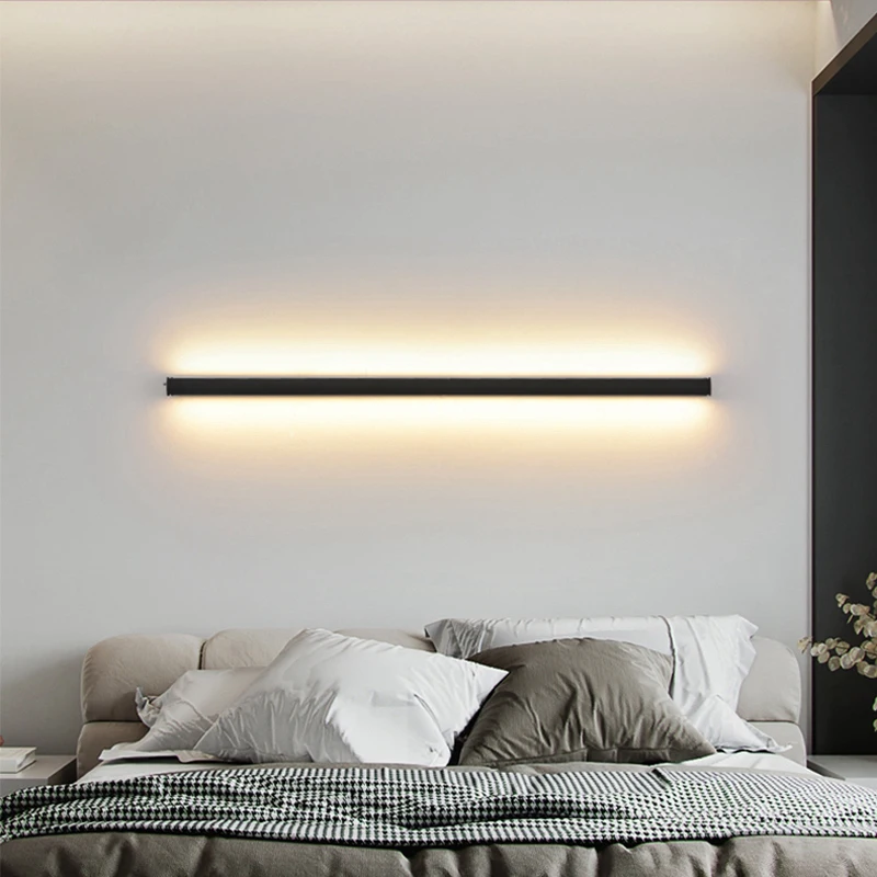 Nordic Long Strip Study Bedside LED Wall Lamp Without Main Lamp Living Room TV Background Wall Grille Lamp Creative Aisle Light