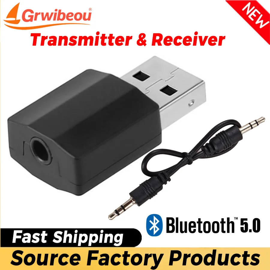 

Bluetooth 5.0 2 in 1 Transmitter Receiver 3.5mm AUX Stereo Wireless Music Adapter for Car Radio TV Wireless USB Dongle Adapter