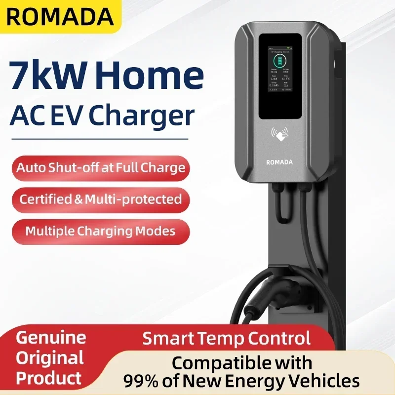 ROMADA AC 7KW  EV Charging Station 32A Type2/GBT 20234 Wallbox with APP Bluetooth RFID Card Control For EV Charger 5M Cable