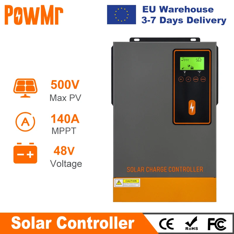 

PowMr MPPT 140A Solar Charge Controller Solar Panels Regulator 48V Auto Max PV 500VDC 6500W for Lead Acid Lithium Battery
