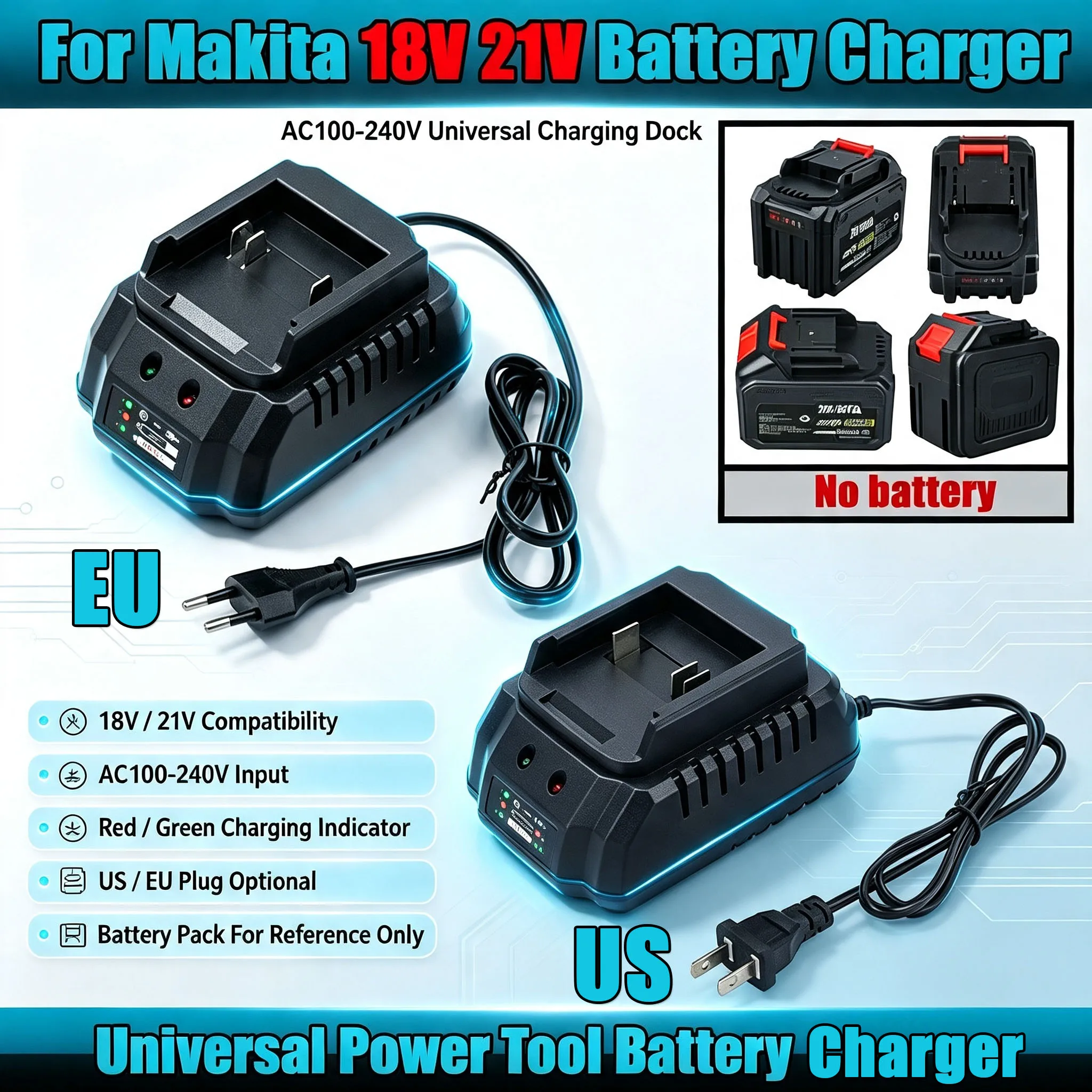Brushless Cordless Electric Drill 18V - Chargeur de batterie de remplacement EU
