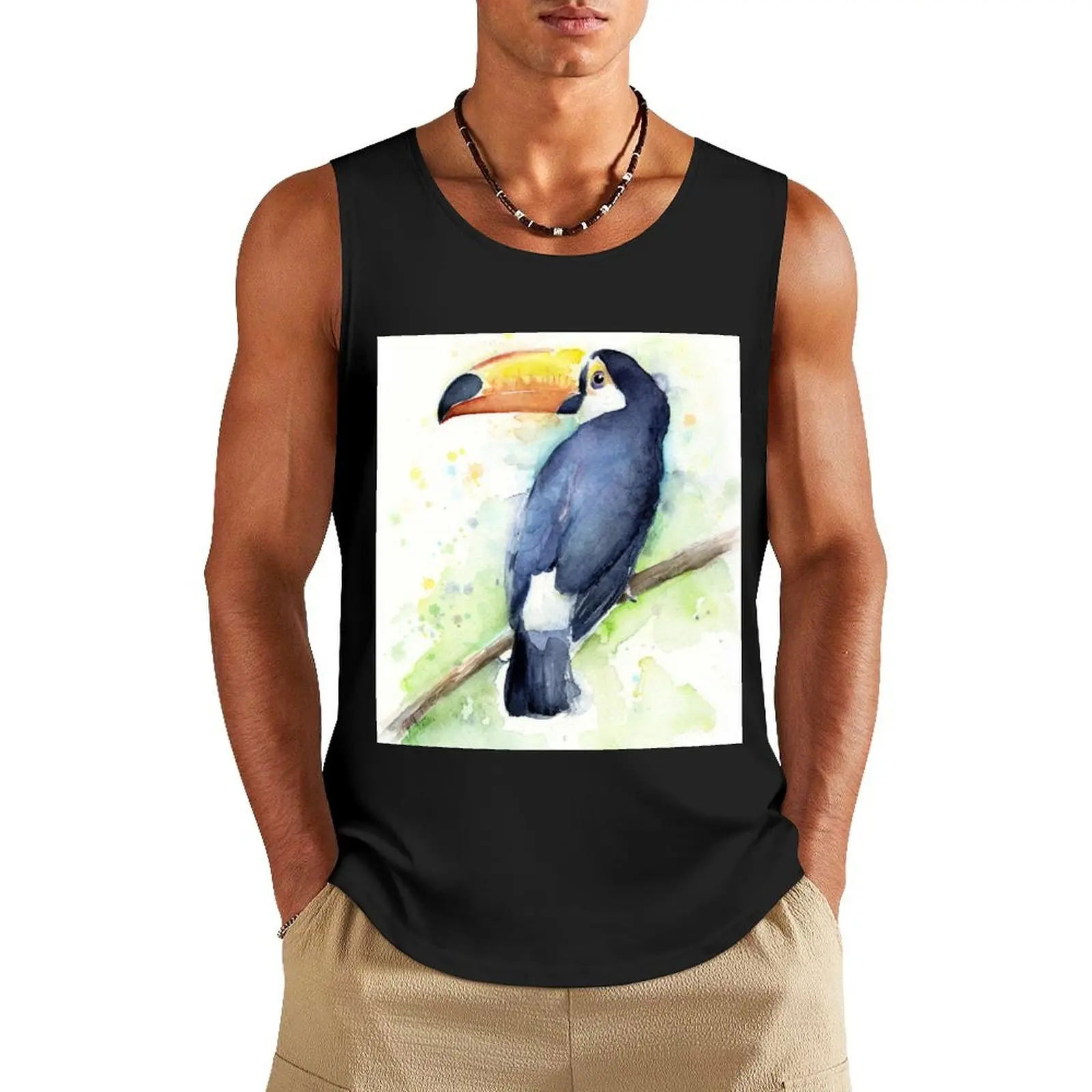 

Toucan Watercolor Tank Top Men's gym clothing Sleeveless men gym clothing