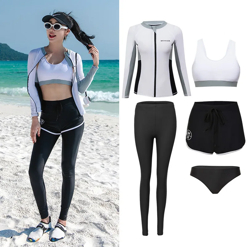 

Женская рубашка для плавания с длинными рукавами и леггинсами, защита от УФ-солнца, 5 шт./компл., легкие быстросохнущие топы для тренировок и пешего туризма + низ