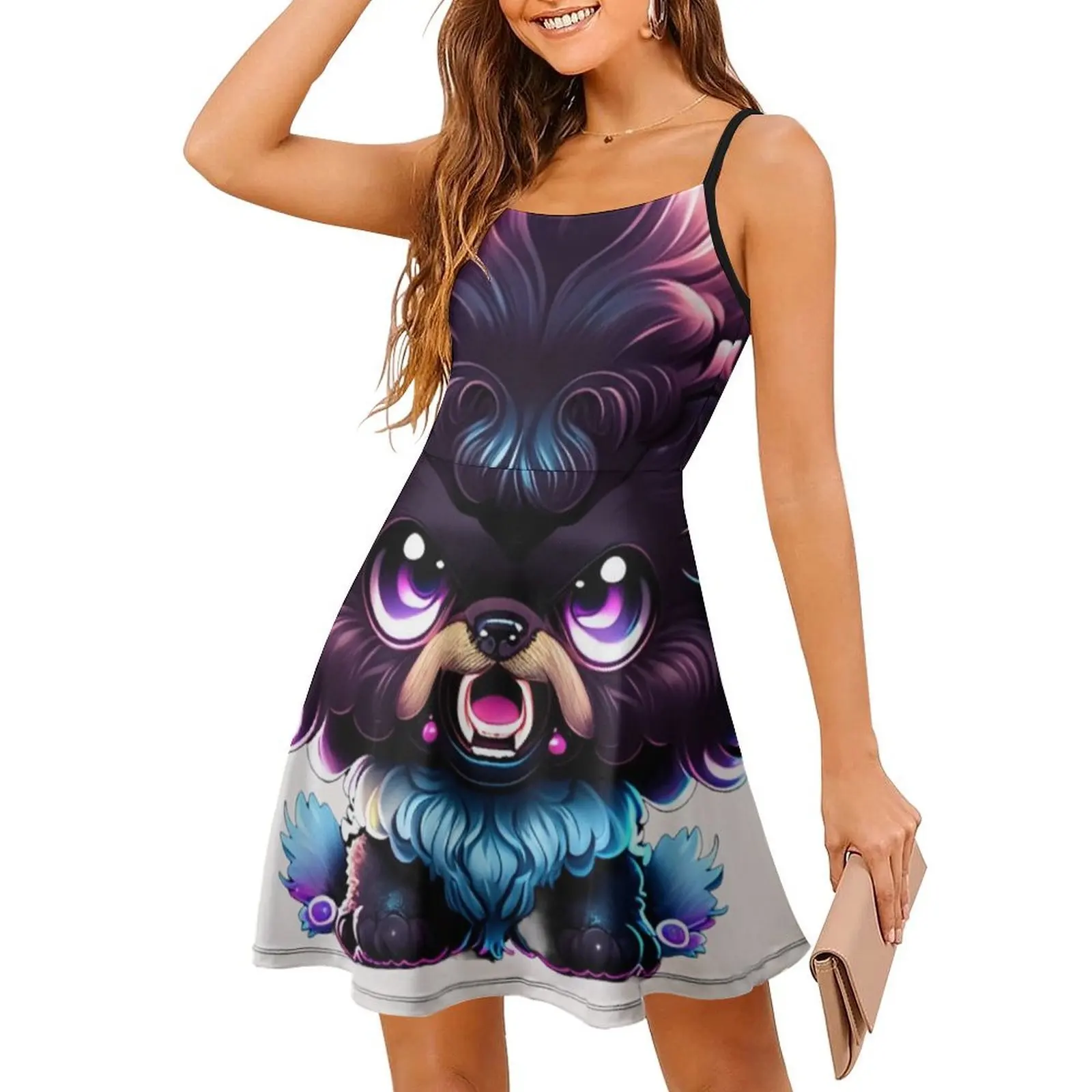 فستان رابيد للعطلات المثير للنساء على الشاطئ وحفلات أعياد الميلاد فستان قصير على شكل كلب بركة بكرو تعبير غاضب فستان نسائي #3