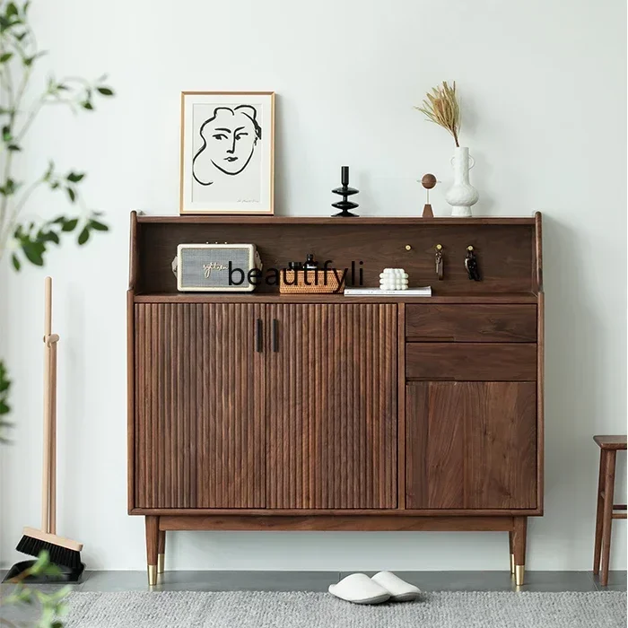 

Asmt09 NQ Nordic black walnut shoe cabinet solid wood storage cabinet cherry wood side cabinet