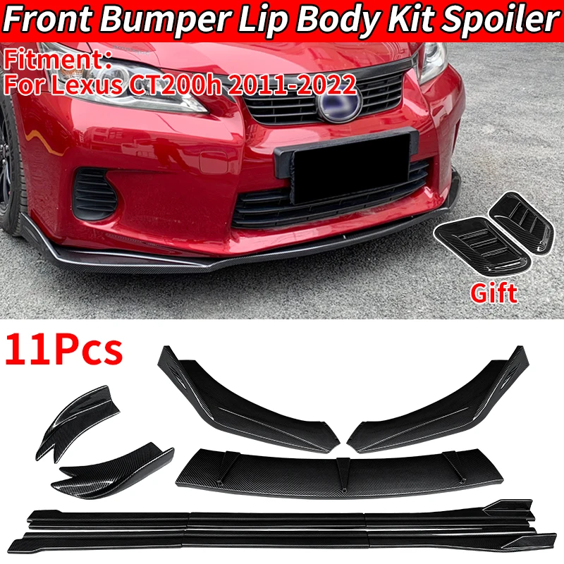 For Lexus CT200h 2011-2022 Car Front Bumper Body Kit Splitters Lip Spoiler Side Skirts Extensions Rear Wrap Angle Shark Fins ABS