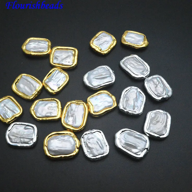 5pc Popular Silver Color Plated Rectangle Shape Natural White Pearl Beads for Necklace Earrings Making