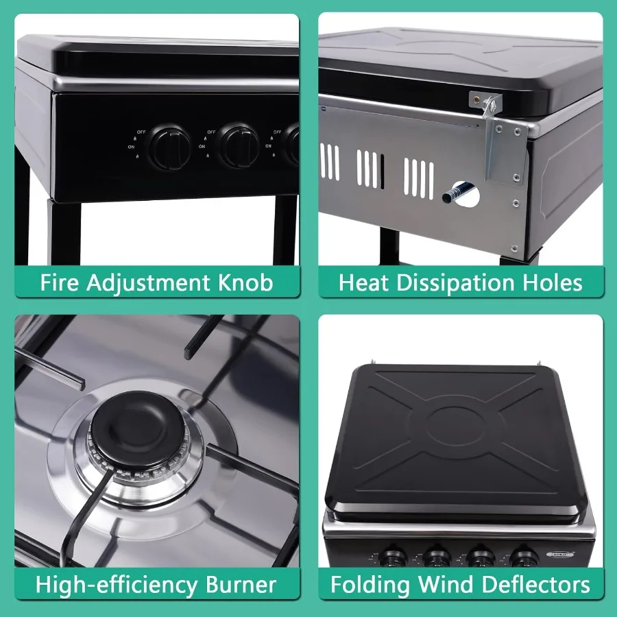 موقد غاز 4 شعلات، موقد خارجي محمول مع حامل تخزين قابل للإزالة، طباخ غاز البروبان عالي التحمل من الفولاذ المقاوم للصدأ مع الرياح #4