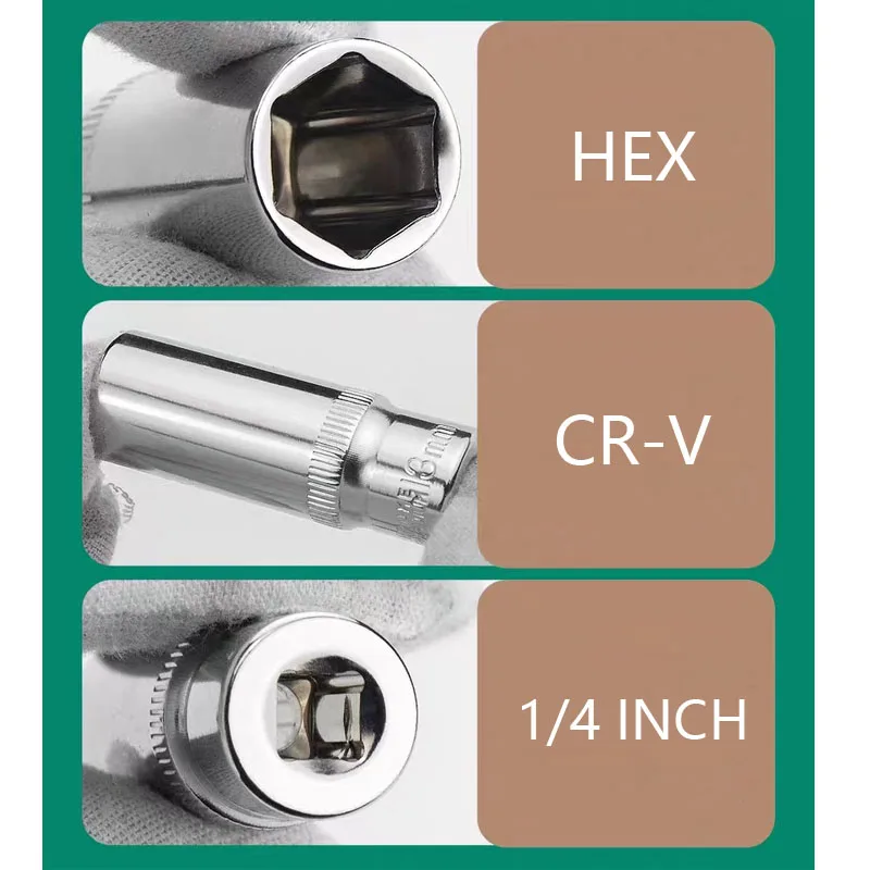 Imagem -05 - Hex Soquete Cabeça Nut Driver Chave de Soquete Adaptador Ratchet Wrench Head 25 mm 50 mm Comprimento Reparação Ferramentas Manuais Unidade