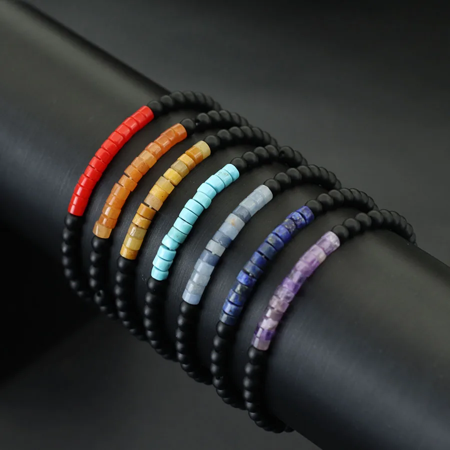 Stylish Colorful Stone Beaded Unisex Apparel Accessories Natural 4mm Matte Stone Beads Armband Couple Yoga Casual Hand Jewelry