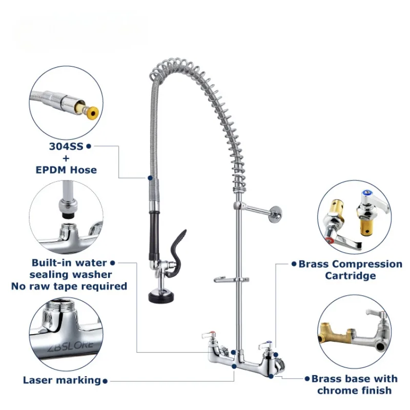 Commercial Pre Rinse Sprayer Kitchen Sink Faucet Kitchen Wall-mount Pull-down Faucet