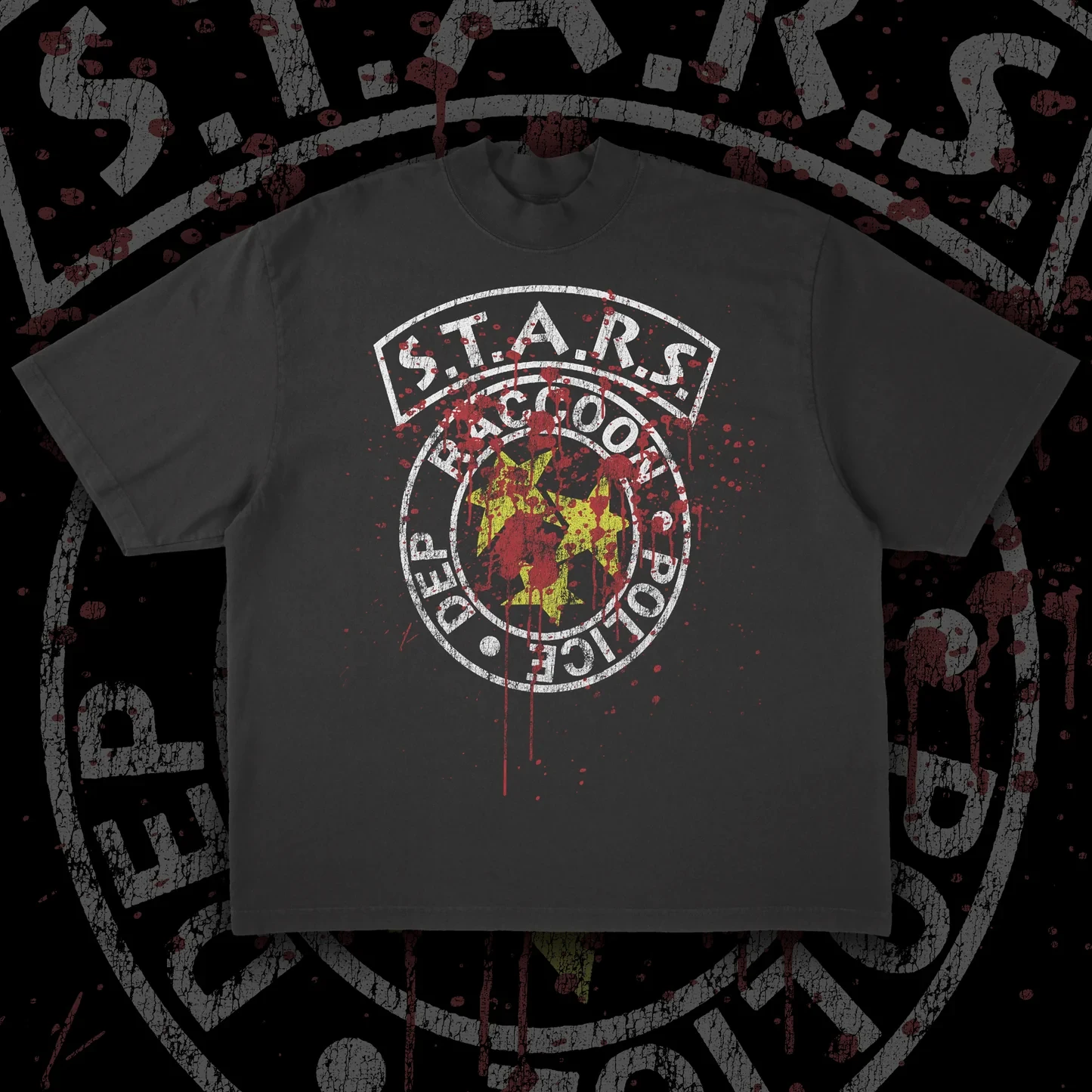 Resident Evil - تي شيرت مطبوع عليه شارة نجوم مدبوغة بالدم بأكمام قصيرة، تي شيرت صيفي فضفاض من القطن للرجال والنساء برقبة دائرية #1