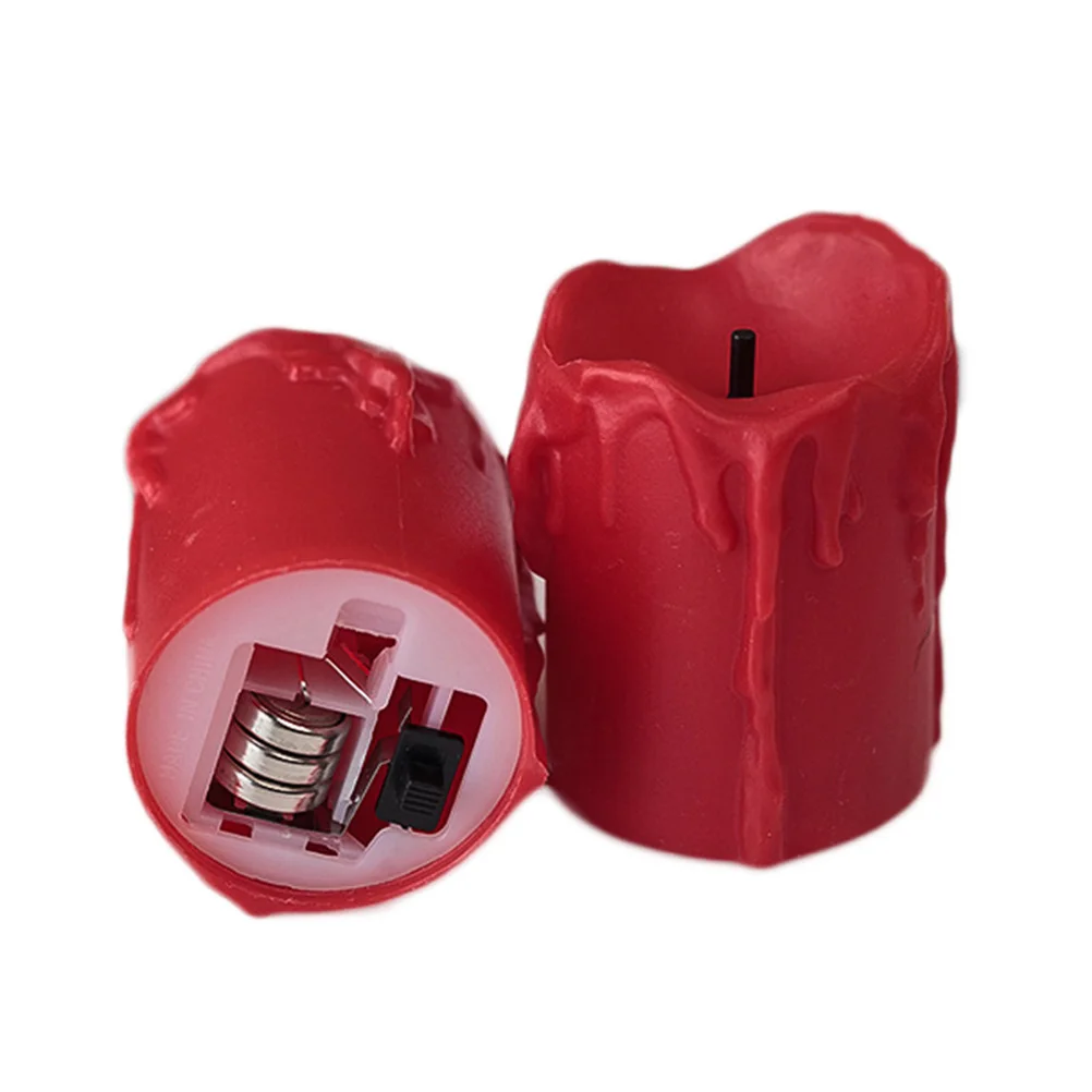 

2pcs Red Electronic Light LED Candles Operated Flameless Flickering Lamps for Table Decor Party
