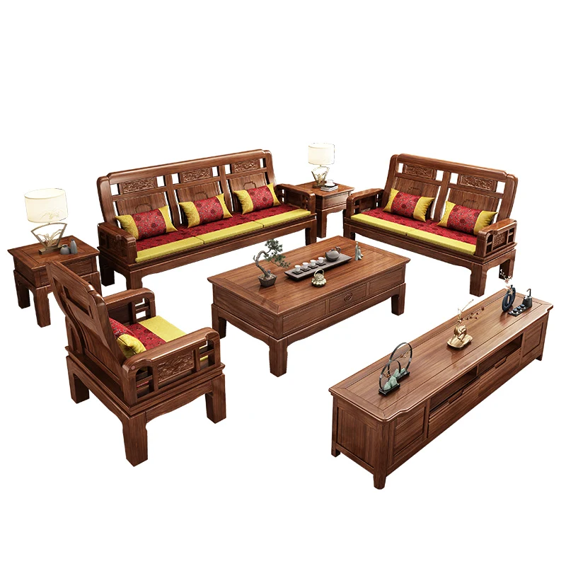 Carved classical Chinese solid wood  small apartment winter and summer dual-purpose Ming and Qing antique living room  imita sof