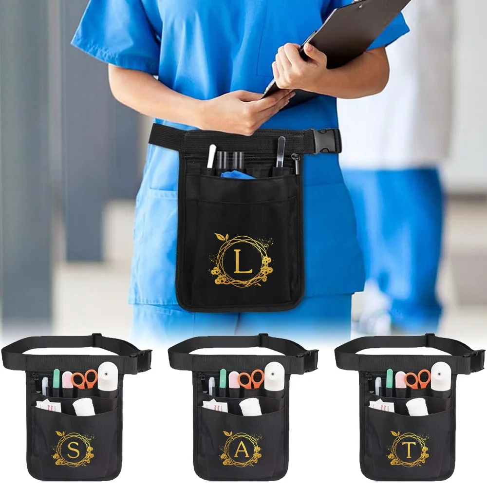 Multi Pocket Belt Bag Wreath Letter Printing with Multiple Storage Sections Keeps Small Tools and Personal Items Secure Unisex