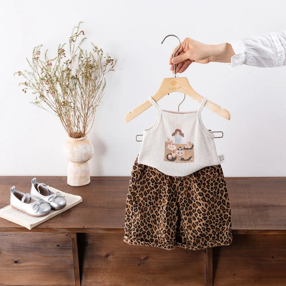 New Arrival Infant Sling Top Matching Set, Light Cheetah Pattern Separated Costume for 73-100cm
