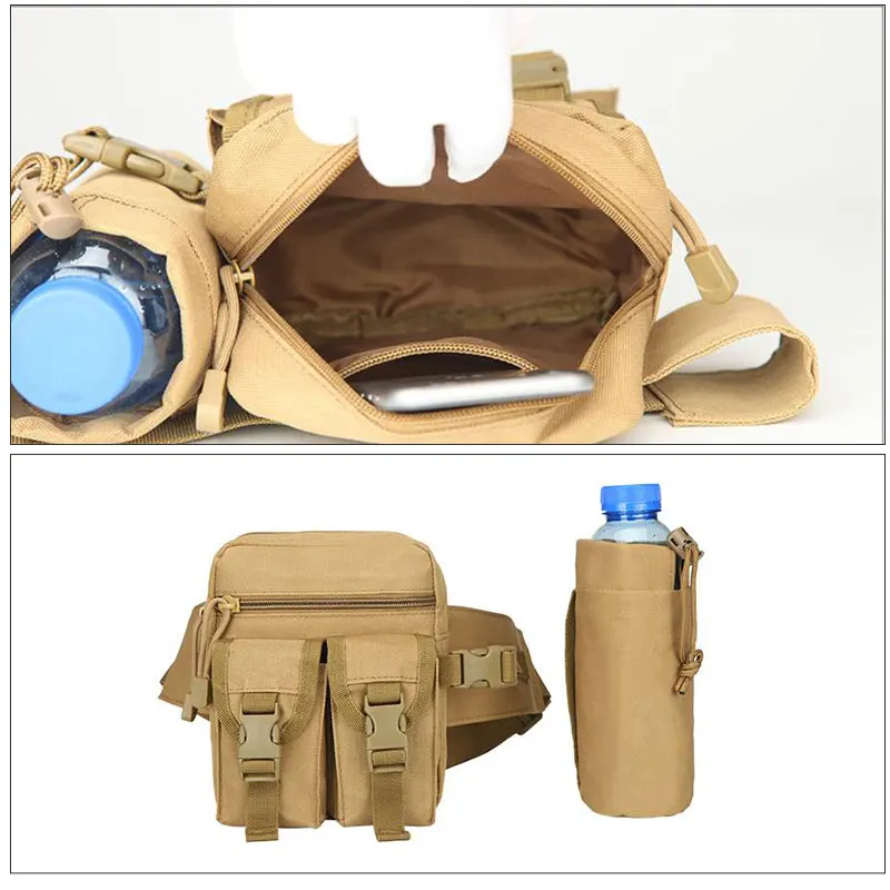 Tactical Men Waist Pack Nylon Water Bottle Phone Pouch Outdoor Sports Hiking Camping Hunting Climbing Men Shoulder Bum Belt Bag