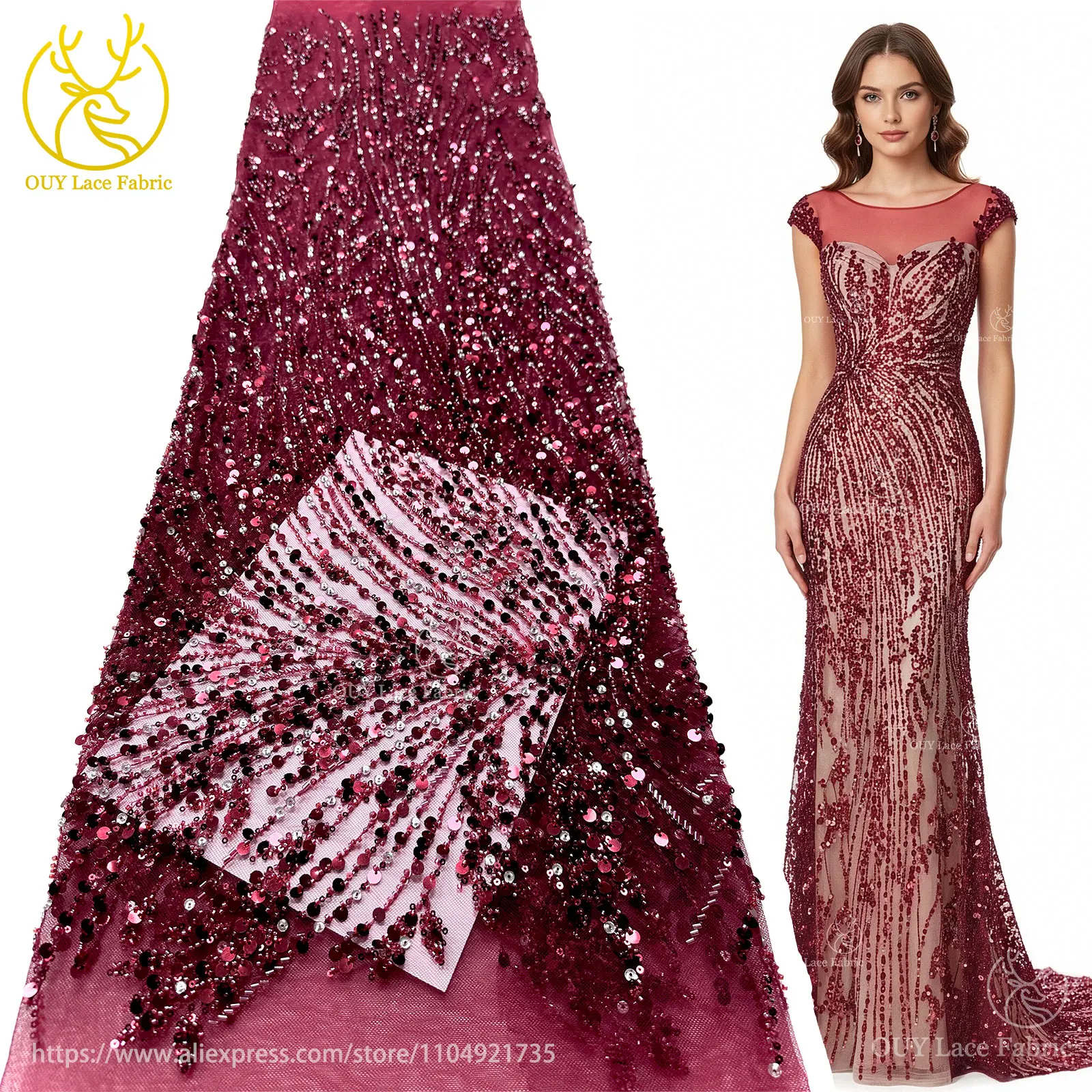 ผ้าลูกไม้ปักเลื่อมสีทองสไตล์แอฟริกันสำหรับเจ้าบ่าว ปี 2025 ผ้าลูกไม้ปักลายหรูหราสไตล์ฝรั่งเศสและไนจีเรีย ผ้าทูลล์สำหรับชุดงานเลี้ยง