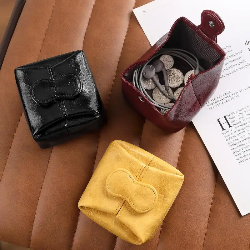 Einfarbige Geldbörse aus Rindsleder mit Herz-Motiv, Multifunktionale Kleine Kopfhörer-Tasche, Autoschlüssel-Aufbewahrung, Koreanischer Stil Schmuckbeutel für Reisen – Detail 2