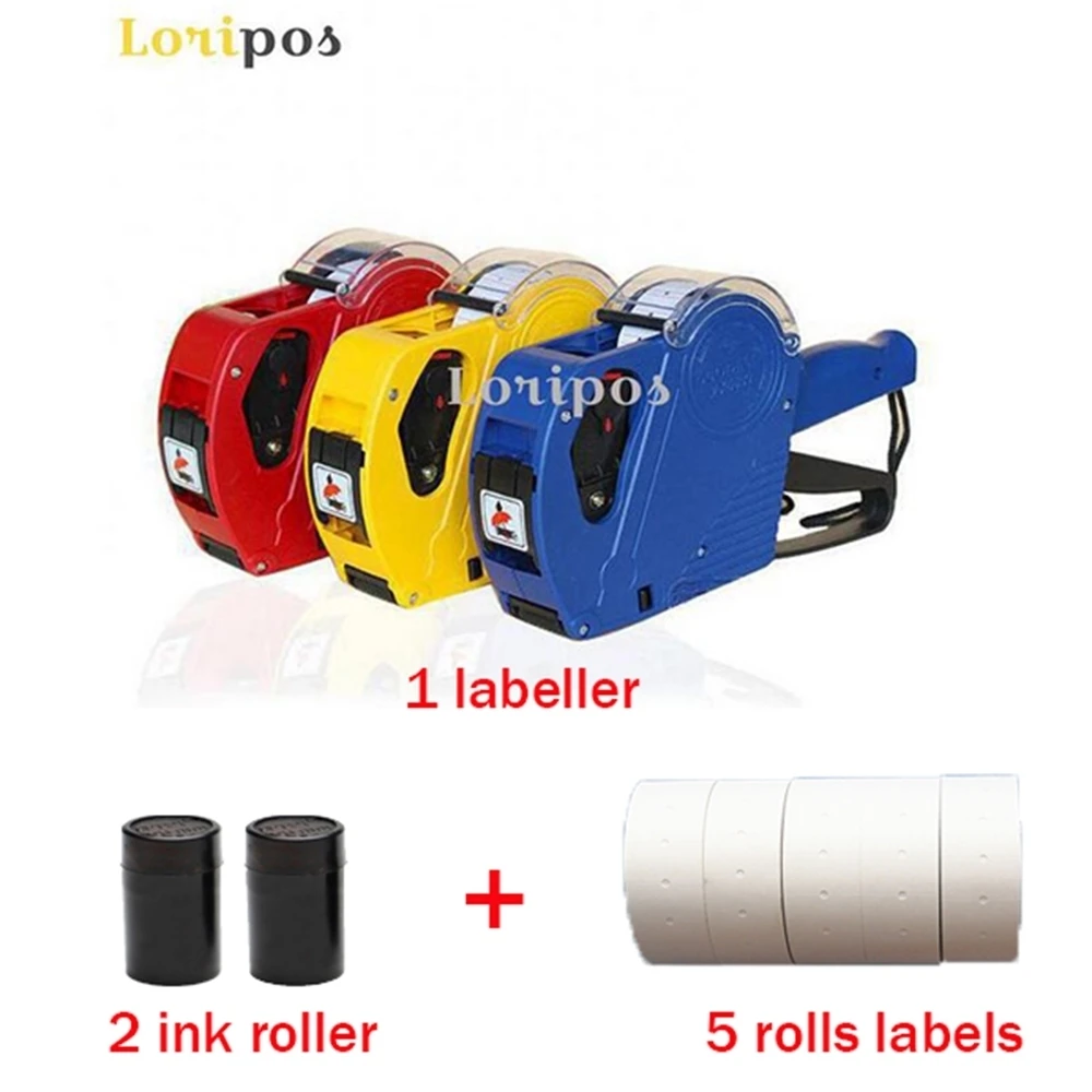 Single Line Price Labeller Set 1, Handheld Pricing Gun + 5500 Labels + Ink Rollers, Date Price Labeler Sticker Tag Printer