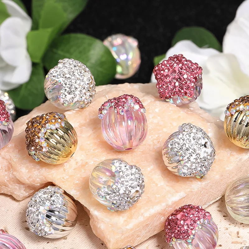 High Quality 20pcs 16*19mm Polymer Clay Crystal Rhinestones Paved AB Transparent Colors Acrylic Pumpkin Jewelry Beads for Pen