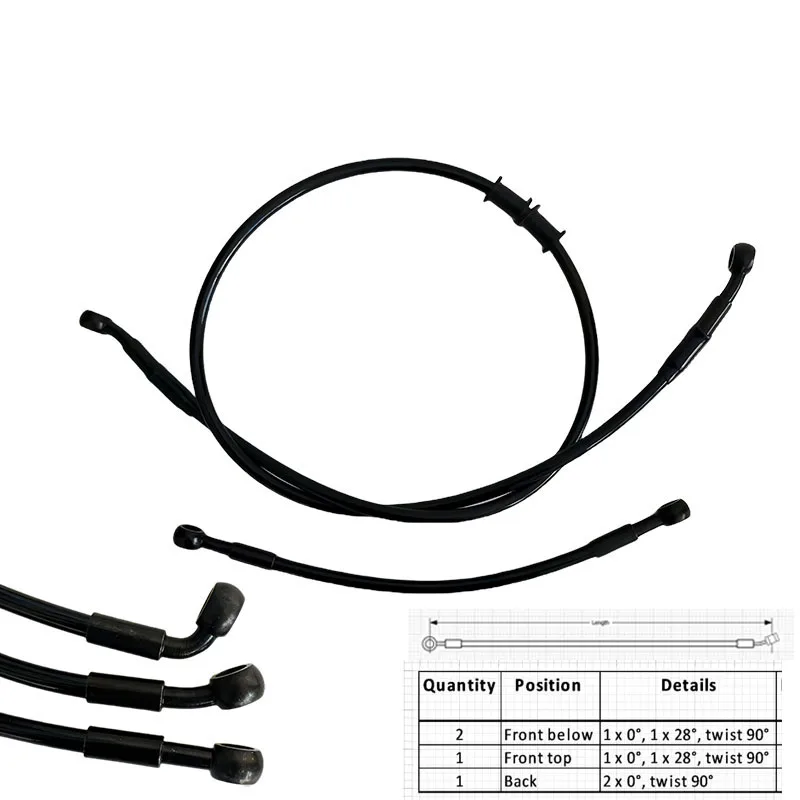 AN3 Moto Hydraulic Stainless Steel Braided Brake Hose Reinforced Brake Clutch Pipe M10 0° 28° 90° Front Rear Ptfe Brake Hose1/8