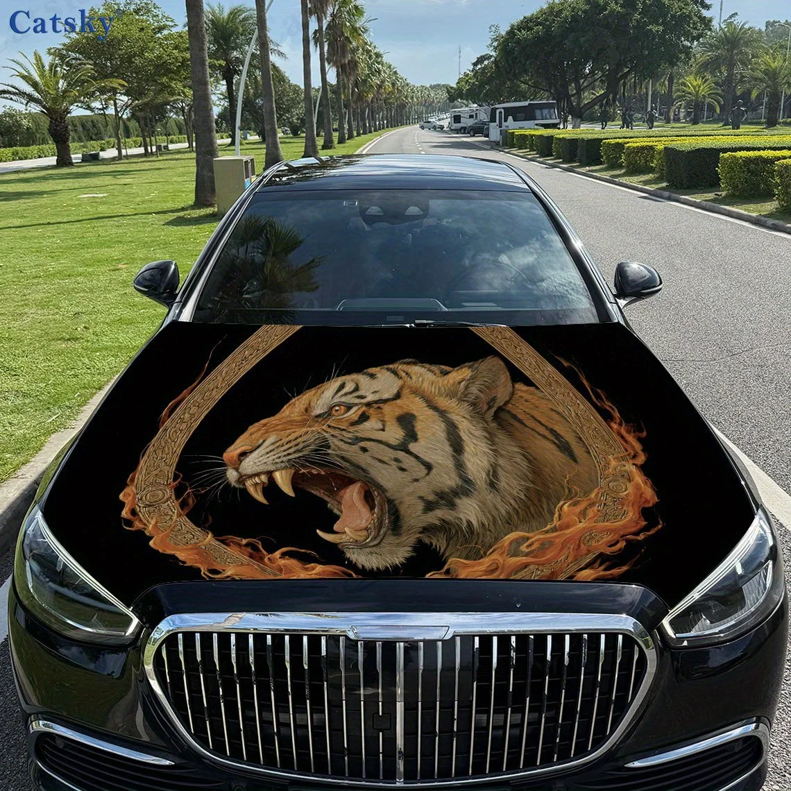 Fierce tiger head print,car hood stickers,PVC waterproof Self adhesive car hood sticker,car hood decoration protection stickers,