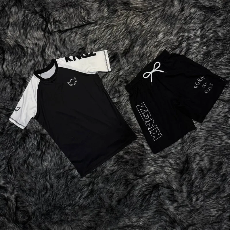 

2026 New Quick-Drying Jiu-Jitsu Anti-Abrasion Set, Brazilian Jiu-Jitsu Black and White Print Short-Sleeve and Shorts, Unisex