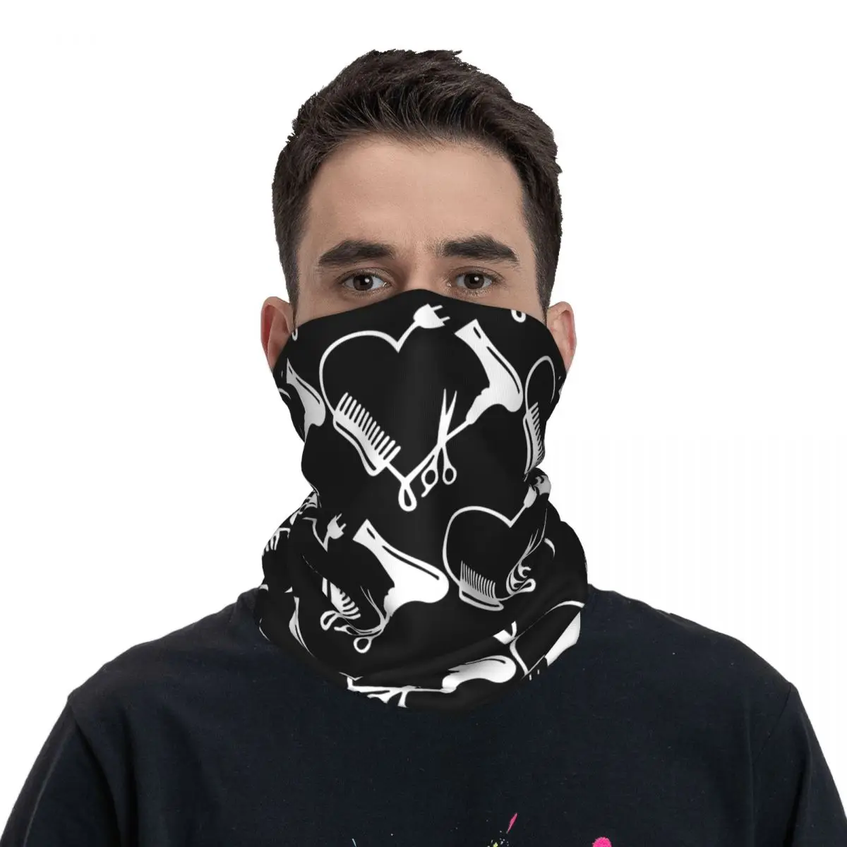 Hair Dresser Heart Neck Gaiter Printed Unisex Face Mask Scarf Warm Headband Hiking Windproof