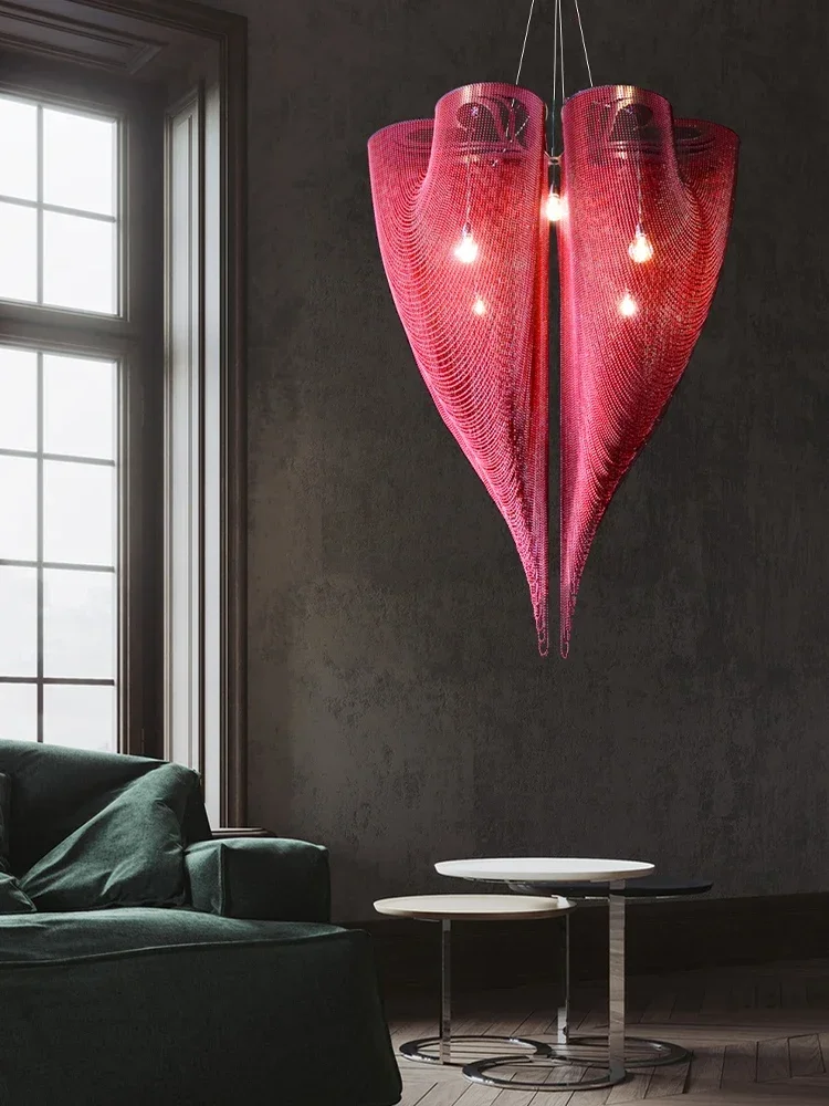 Modern Living Room Chandelier Peach-shape Metal Bead Curtain Lustre Restaurant Hanging Light Home Decor Pendant Lighting Fixture