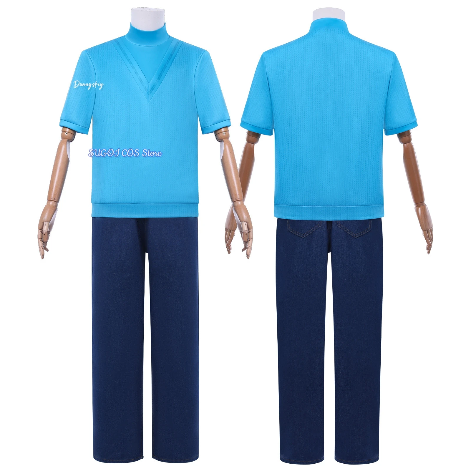 Steve 코스프레 Costume Blue Top Tshirt Pants 코스프레 Set Retro Futuristic Style Role Play Suit Adventure Outfit For Men Boys