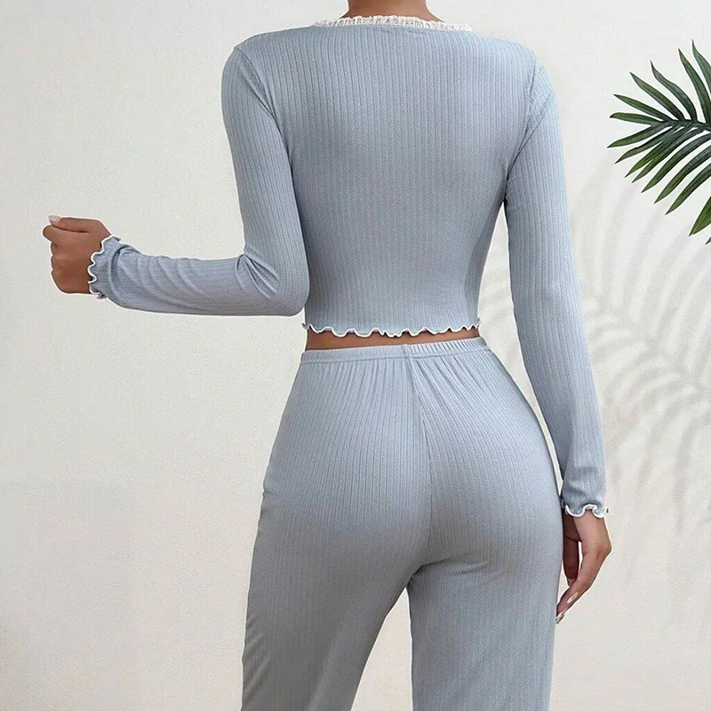 Women Spring Autumn Pajama Set Woman Women's Home Clothes Trousers Sets Pajamas Summer Pijama Wear Long Sleeve Sleep Lounge view 2