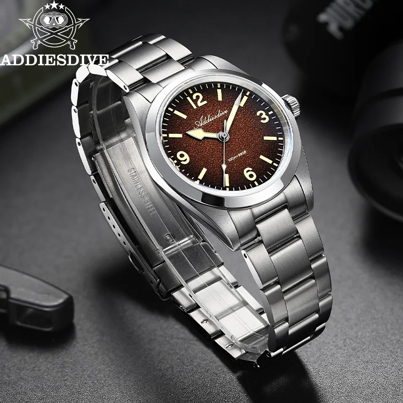 ADDIESDIVE Male Quartz Vintage Watch AD2544 100m Dive Waterproof C3 Retro Luminous 316L Stainless Steel 36mm Watch With Sapphire