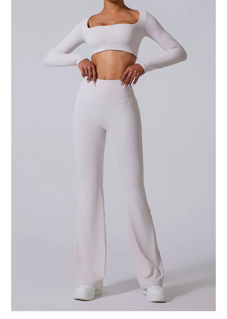 High Waist Sports Leggings Women Gym Yoga Pants Women Fitness Workout Bell Bottom Trousers V Back Scrunch Flared XP15 image 6