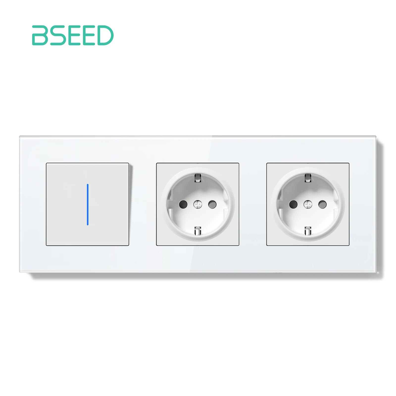 BSEED 1/2 Gang mechanische Lichtschalter 2-Wege-Pass-Through-Schalter mit EU-Buchse USB Typ-C LED-Anzeige Glasrahmen E-Serie 6