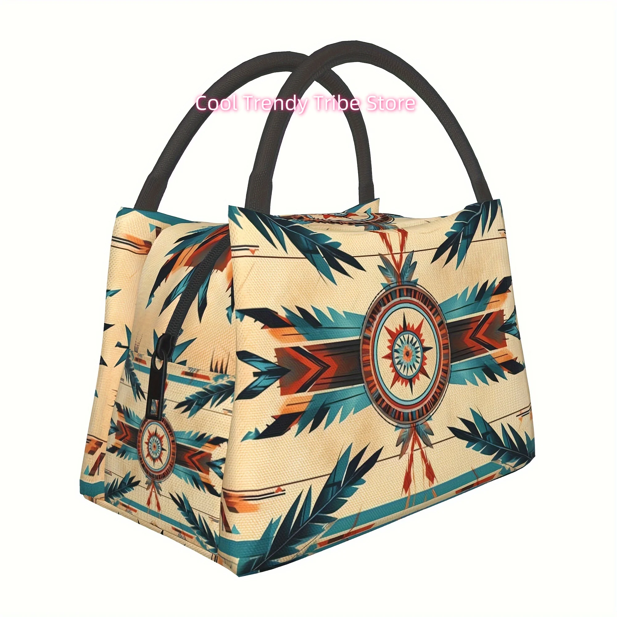 1pc Bohemian style pattern, portable reusable refrigerated bag, insulated bag, insulated lunch bag,   for camping, picni