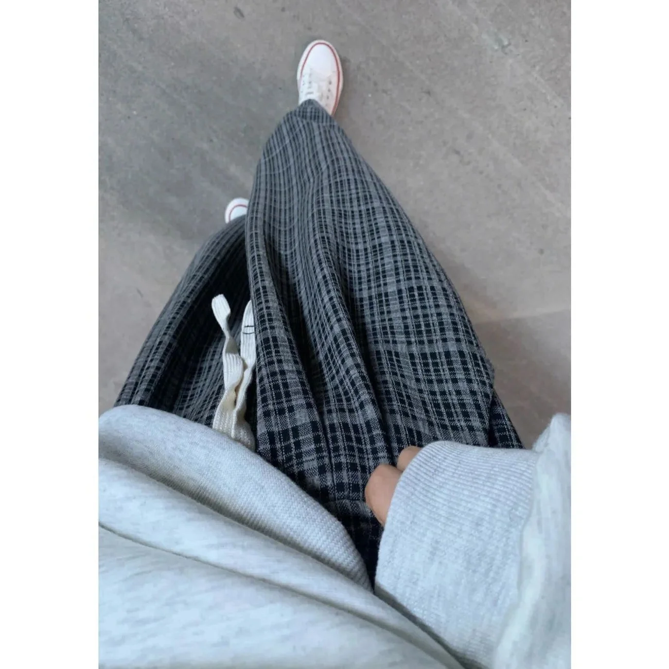 

plus Size Women's Casual Plaid Straight Leg Pants High Waist Loose Fit Autumn Leisure Wide Leg Trousers Korean Sle