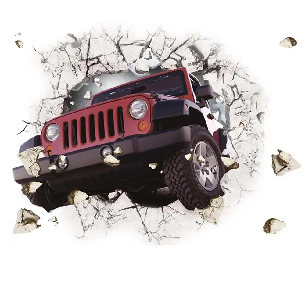 3D Hummers Super Off-road Vehicle Wall Stickers Broken Wall Poster Wall Art Car Decal Kids Room Decor Boys Favors