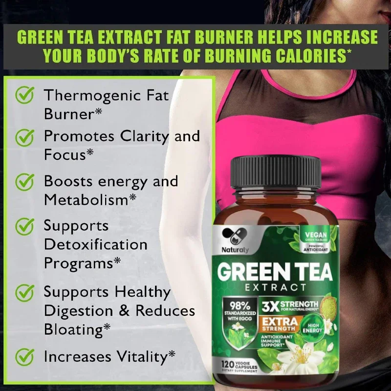 Green Tea Extract Fat Burner Supplement for Men and Women Fast Acting - Detox Metabolic Booster To Burn Belly Fat Fast