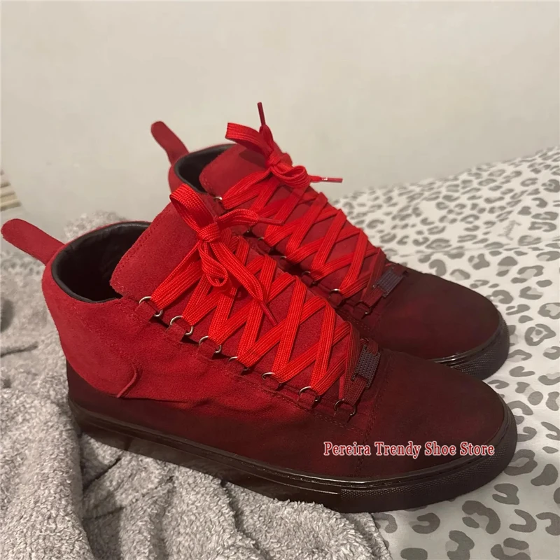 

Men's Mixed Colors Suede High Top Shoes Trendy Versatile Thick Soled Lace-Up Casual Sneakers Spring Autumn Couple Board Shoes