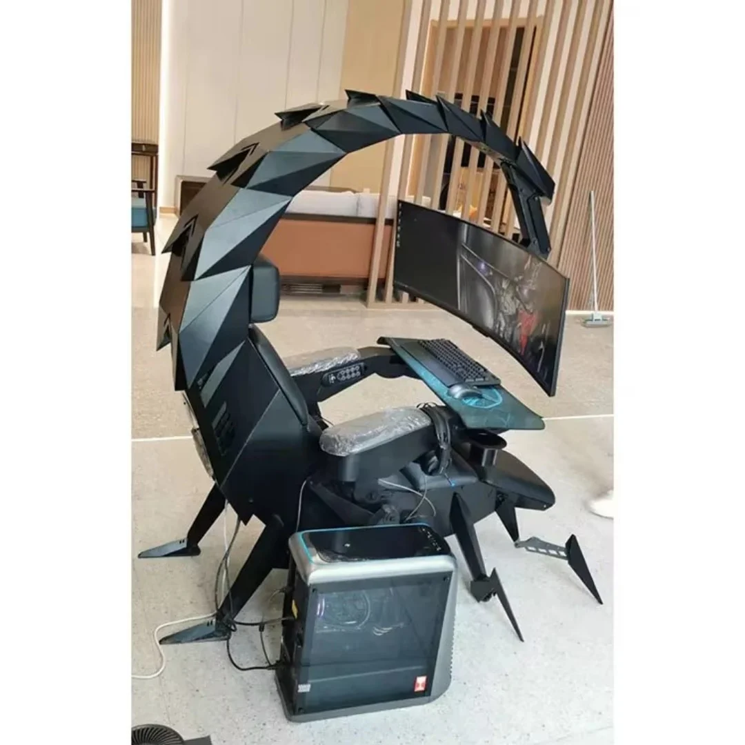 Silla de Oficina Ergonómica Reclinable, con Espacio para 3 o 5 Monitores, Estilo Cabina, Gravedad Cero, Silla Escorpión