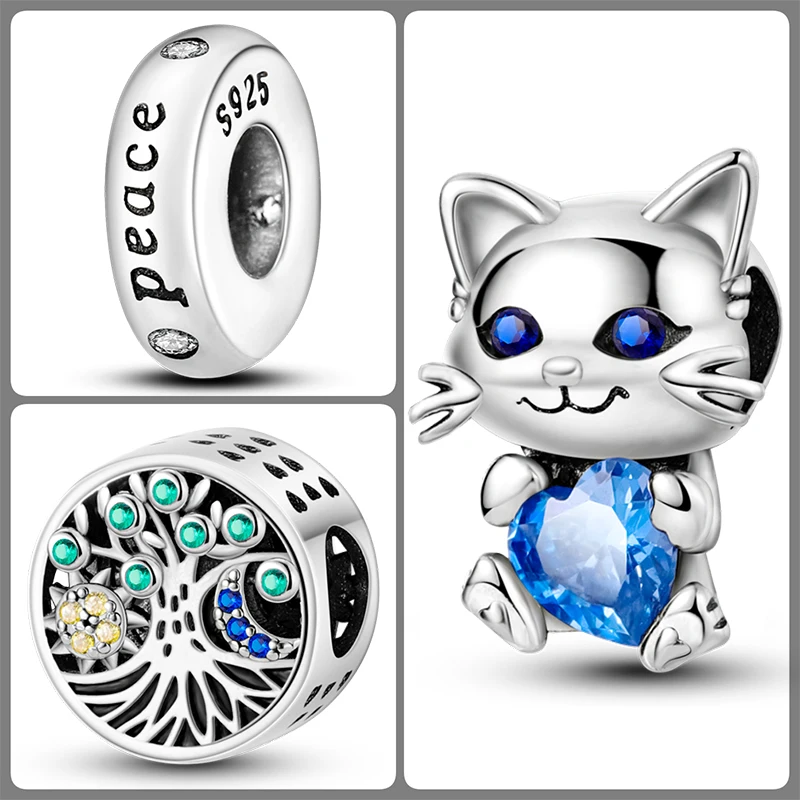 3 Stück 925 Sterling Silber Charm-Perlen-Set Mama Papa Schwester Katze Schmetterling Schleife Liebe Charms für DIY Armband Halskette Schmuckherstellung – Detail 20