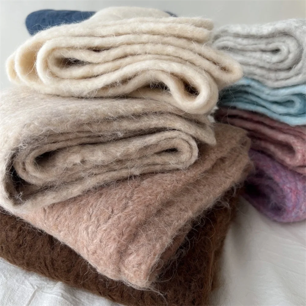 Winter Solid Blended Wool Scarf for Woman Knitted Neck Warmer Scarves Shawl bufanda Thicken Alpaca Cashmere Scarf echarpe femme