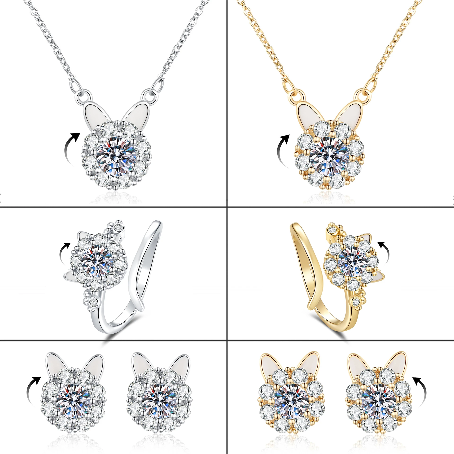 SASUSP Spinning Rings Adjustable Rotating Crystal Butterfly Bird Flower Fidget Rings Anxiety Relief Jewelry For Women