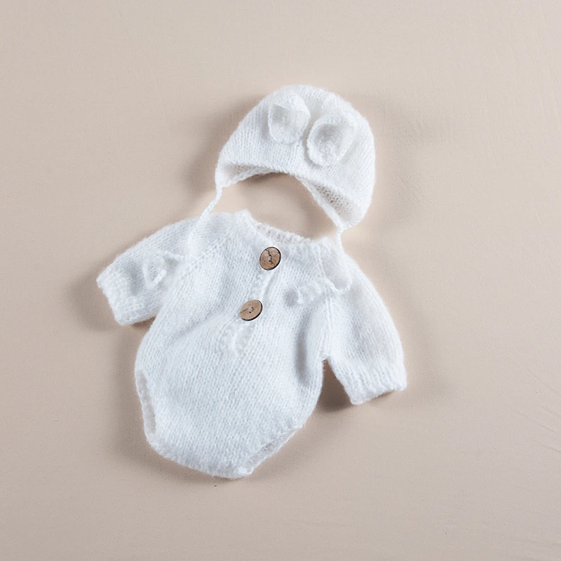 Baby Photography Rabbit Costume Infant Knit Cap+Jumpsuit 2 Sets Babys Photo Props Accessories Studio Newborn Photograph Clothing