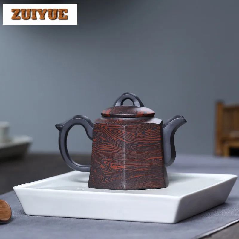 280ml High-end Yixing Purple Clay Teapots Handmade Hexagonal Pot Raw Ore Twist Mud Kettle With Infuser Chinese Zisha Tea Set Tea