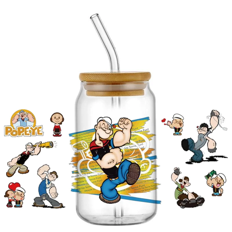 السبانخ عاشق الأشعة فوق البنفسجية DTF نقل ملصق بوباي بحار ملصق مائي كأس التفاف ل 16 أوقية ليبي نظارات لتقوم بها بنفسك قابل للغسل القدح ملصق #6